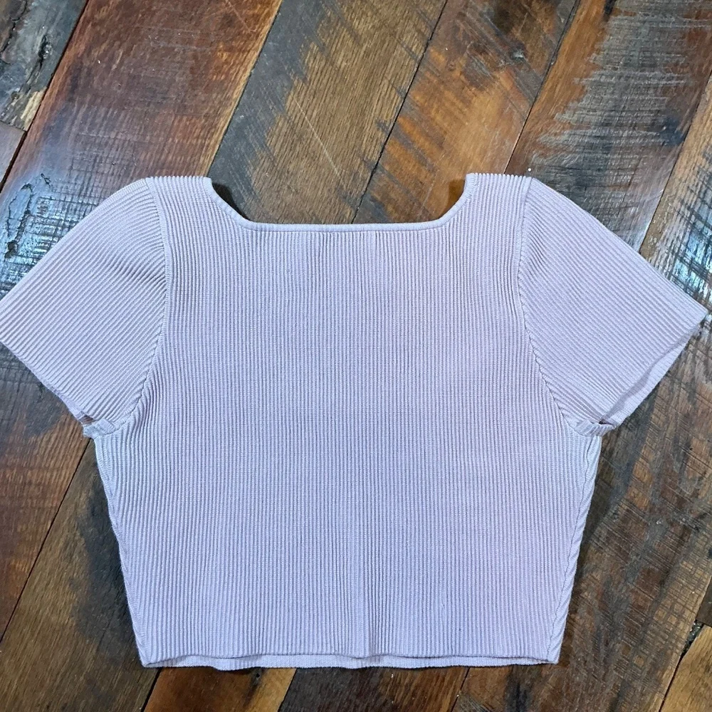 Aritzia Babaton Sculpt Knit Square Neck Tee XL Mauve Pink - Picture 3 of 6